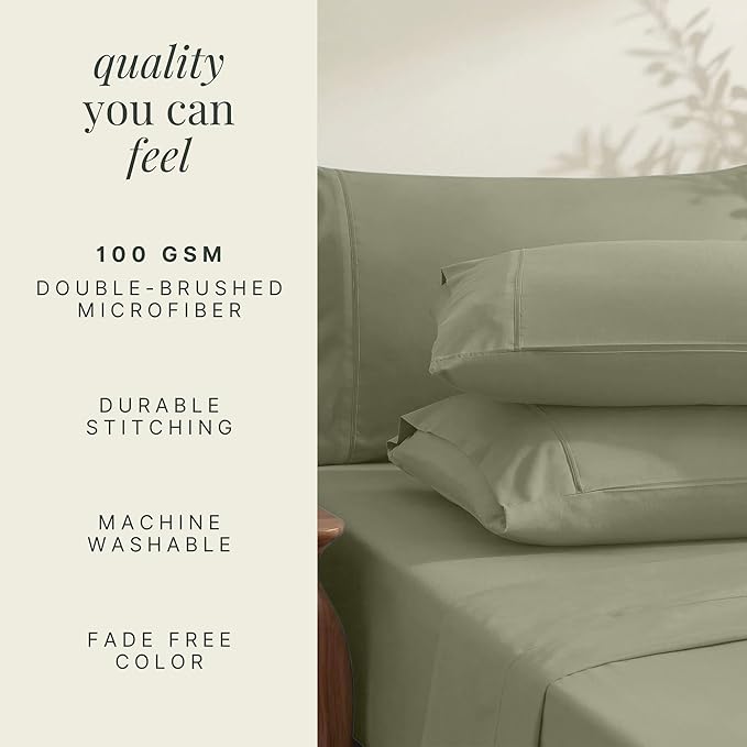 Hearth & Harbor Extra Deep Pocket Sheets - Fits Mattress 18-24 Inches Deep - Extra Deep Pocket California King Size - 6 Piece Cal King Sheets - Cal King, Sage
