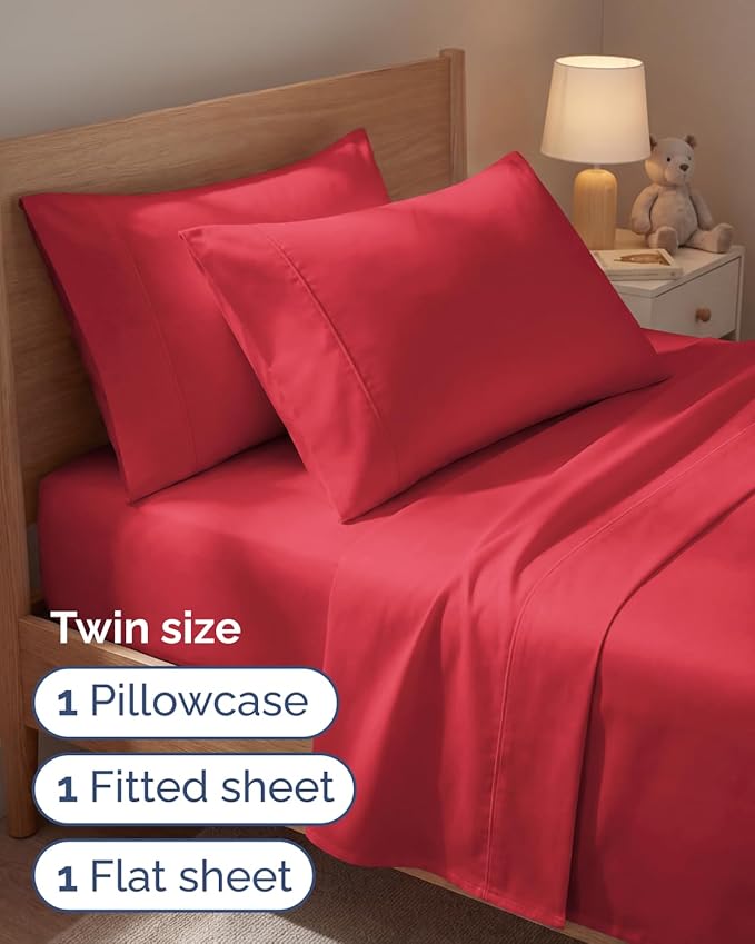 Twin 4 Piece Sheet Set - Comfy, Breathable & Cooling - Soft Hotel Luxury Bedding for Women, Men, Kids, Teens & Children - 1 Flat & 1 Fitted Sheet & 2 Pillowcases w/ Deep Pockets - Wrinkle Free - Red