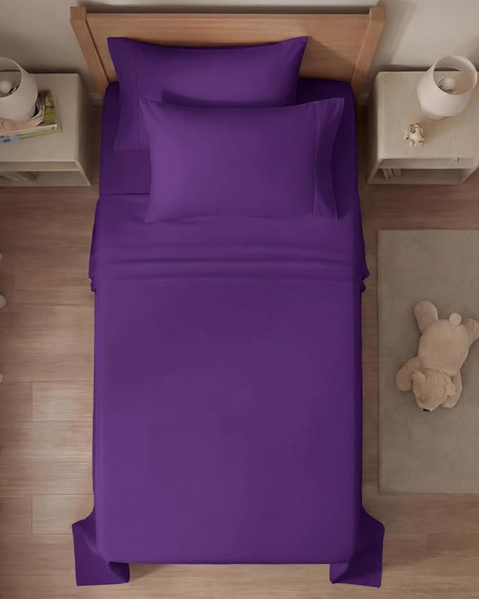 Twin 4 Piece Sheet Set - Comfy, Breathable & Cooling - Hotel Luxury Bedding for Women, Men, Kids, Teens and Children - 1 Flat & 1 Fitted Sheet & 2 Pillowcases w/ Deep Pockets - Wrinkle Free - Purple