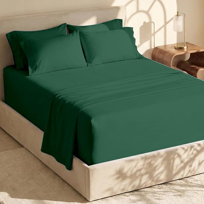 Hearth & Harbor Bed Sheets, Luxury Soft 6 Piece Bed Sheet Set Extra Deep Pocket Fitted Sheets Fits Mattress up to 21", Double Brushed Bedding Sheets & Pillowcases, Full, Dark Green