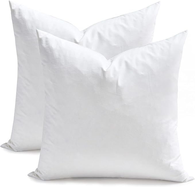 TOPGREEN Feather Down Throw Pillow Inserts 18 x 18, Set of 2, 100% Organic Cotton Shell, Soft Decorative Square Pillows Insert for Living Room Sofa, Couch, or Bed (White)