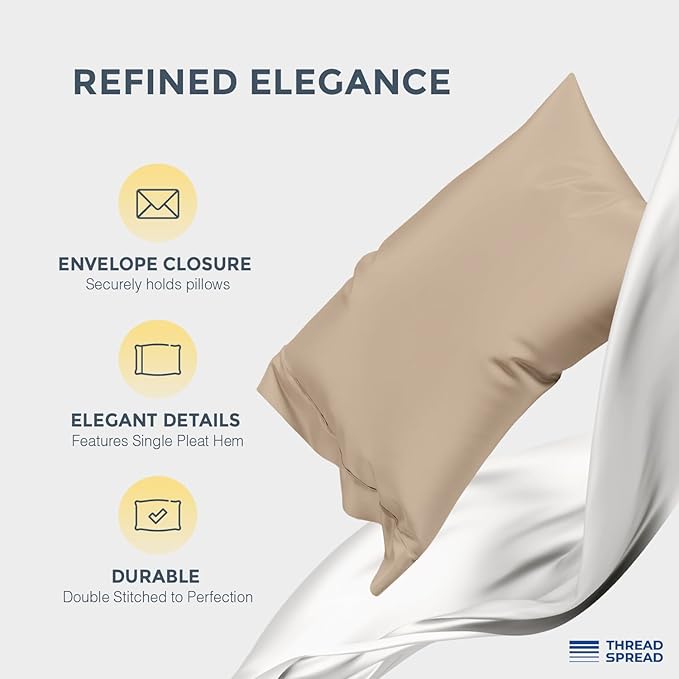 THREAD SPREAD 100% Egyptian Cotton King Size Sheets Set - Luxury 1500 Series Egyptian Cotton Sheets King Size (4 PC, Taupe), Silky Soft, Sateen Weave, Cooling & Breathable, 17" Deep Pocket Bed Set