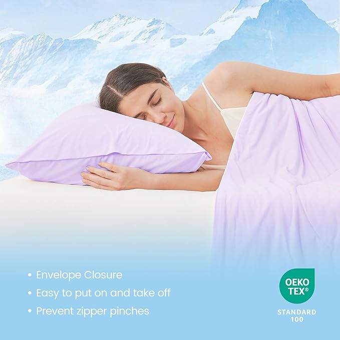 Cozy Bliss Cooling Pillow Cases for Hot Sleepers, Q-Max>0.45, Queen Size Set of 2, Soft & Silky Pillow Covers with Envelope Closure,Gift, Purple, 20x30 Inches