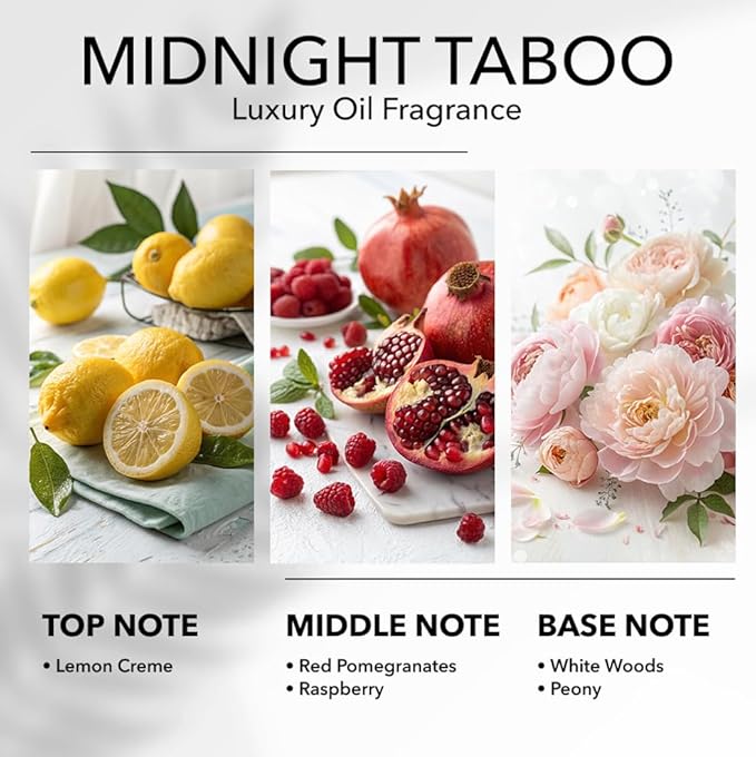 Midnight Taboo Diffuser Oil, Inspired by Luxury Hotels, 6.7 Fl Oz 200 mL, Hotel Scent for Home, Office, Bathroom & Spa, Aromatherapy Essential Oil, Lemon & Pomegranate Scents.