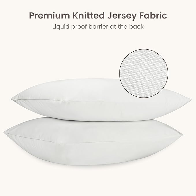 Bioweaves Organic Cotton Jersey Knit Waterproof Pillow Protector Covers with Zipper Closure – GOTS Certified Soft & Quite Pillow Encasement – Queen Size, 20 x 30 inches, Set of 2