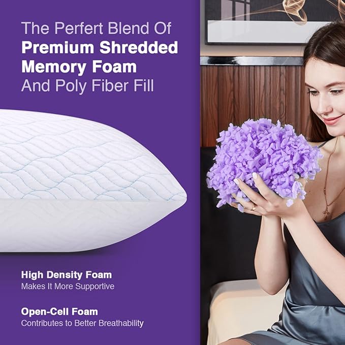WISHSMILE Cooling Pillows Queen Size Set of 4, Shredded Memory Foam Pillows with Zipper, Adjustable Firmness for Sleeping Cool Cold Pillow for Hot, Side Sleepers,20x30,4 Pack