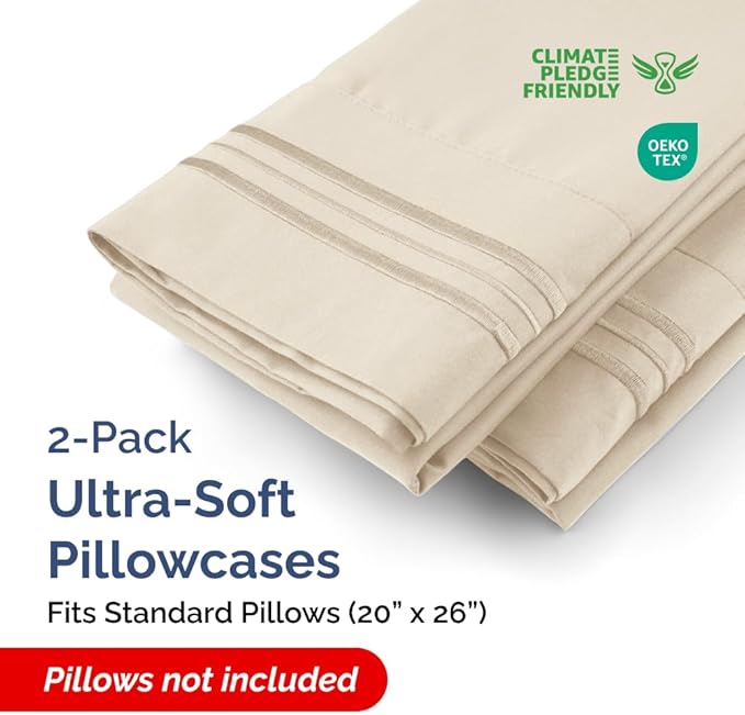 Standard Pillow Cases Set of 2 - Ultra-Soft Hotel Quality Pillowcase Covers - Comfy & Wrinkle Free - Stain and Fade Resistant - Machine Washable Pillow Protectors - 2 Piece Set - Standard Size Wheat