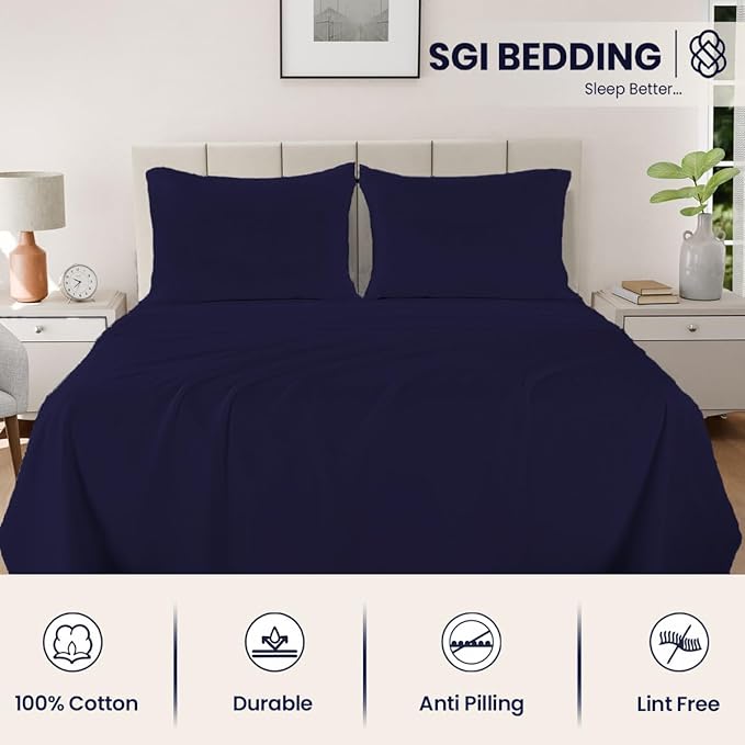 SGI bedding 100% Egyptian Cotton Sheets Full XL Size – 600 Thread Count Sheets Set, Soft, Cooling, 15" Deep Pocket, Luxury Hotel Bedding, Breathable, Durable - Navy Blue