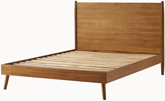 Merax King Size Solid Wood Platform Bed, Mid-Century Modern Bed Frame with Splayed Legs, 600 lbs Weight Capacity, No Box Spring Needed, Natural