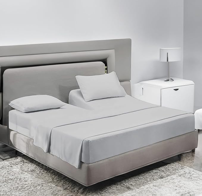 Sanders Collection Inc SCI Top Split Flex Sheet Set for Adjustable Bed 30" Split Head California King Size 800 Thread Count 100% Egyptian Cotton 4 Piece Set fits up to 16 Inch Deep Pocket (Silver)
