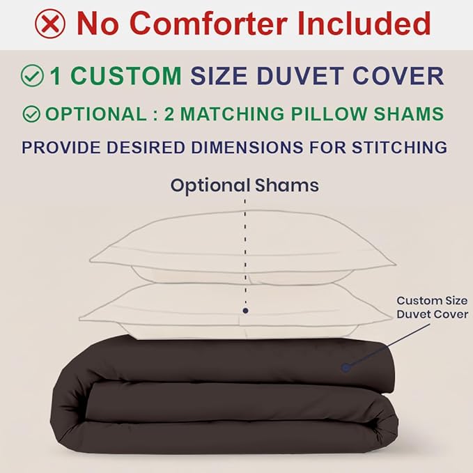 Kotton Culture Custom Duvet Cover - 100% Egyptian Cotton 600 Thread Count Soft Breathable Durable Customizable Comforter Cover(Desired Dimensions)- Zipper Closure & 7 Internal Ties - Chocolate