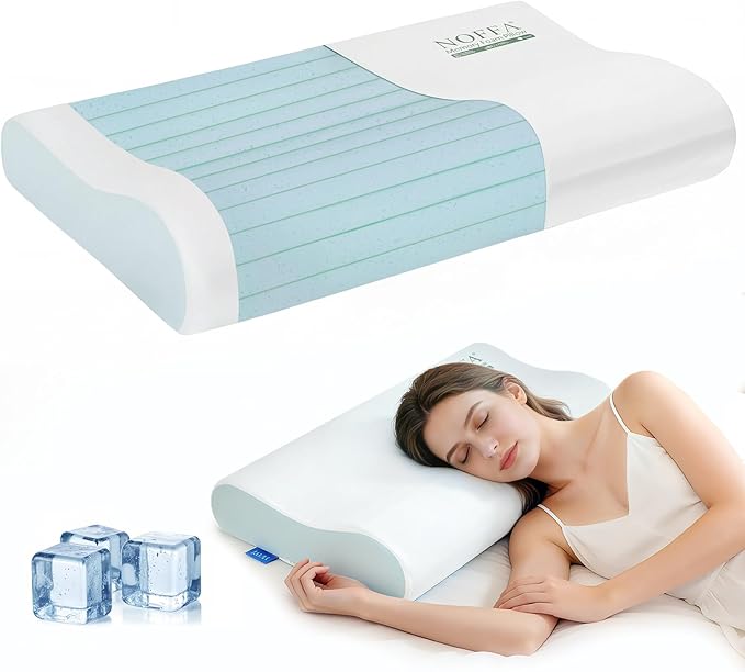 Cervical Neck Pillow for Neck Pain Relief, Neck Support Pillows for Sleeping, Contour Memory Foam Pillow with Cooling Pillowcase, Orthopedic Pillow for Side Back Stomach Sleeper, Medium Soft