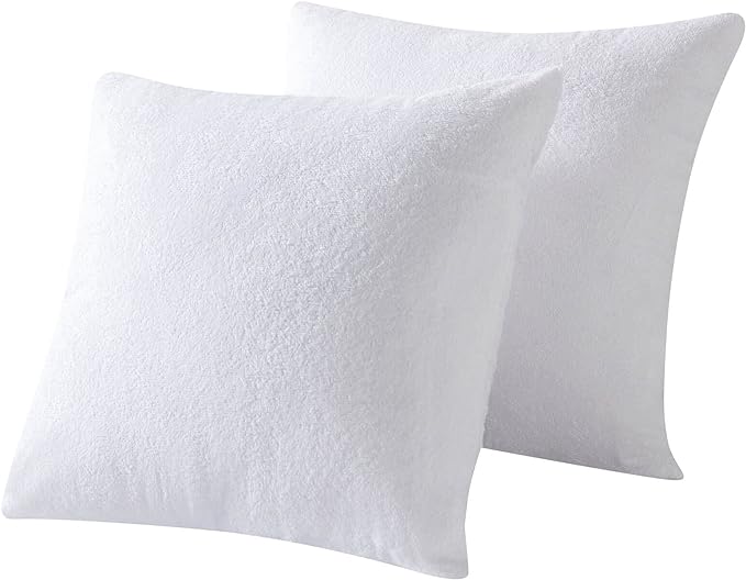 Kingnex Waterproof Feather Proof Pillow Protectors with Zipper 18x18 Pack of 2 Soft Bamboo Viscose Terry Zippered Square Pillow Covers for Throws