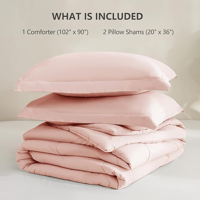 CozyLux King Comforter Set - 270GSM Blush Pink Bedding Sets for All Seasons Size, 3 Pieces Box Stitched Bed Set with 1 Down Alternative Comforter and 2 Pillow Shams, Soft, Lightweight, Durable