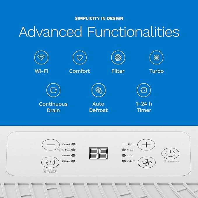 hOmeLabs Dehumidifier 3,500 Sq Ft Wi-Fi (25 Pint MAX 64 Pint at 95°F, 90% RH) for Advanced Humidity & Moisture Control, Quiet, Efficient, Auto Shut-off, Ideal for Home, Basement, Office