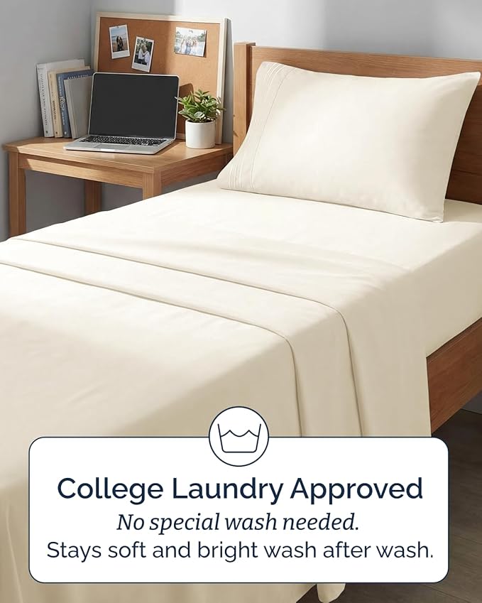 Twin XL 4 Piece Sheet Set - Comfy Breathable & Cooling - Hotel Luxury Bedding for Women, Men, Kids, Teens & Children - 1 Flat & 1 Fitted Sheet & 2 Pillowcases w/ Deep Pockets, Wrinkle Free - Off White