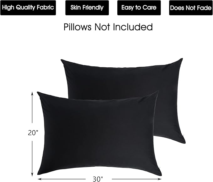 Cotton Pillow Protectors/Cases Queen Size with Zipper 2 Pack Black Color,Cooling & Breathable Bed Pillow Protectors Set of 2 Pillow Cases Cover (Queen Size 20" x 30")