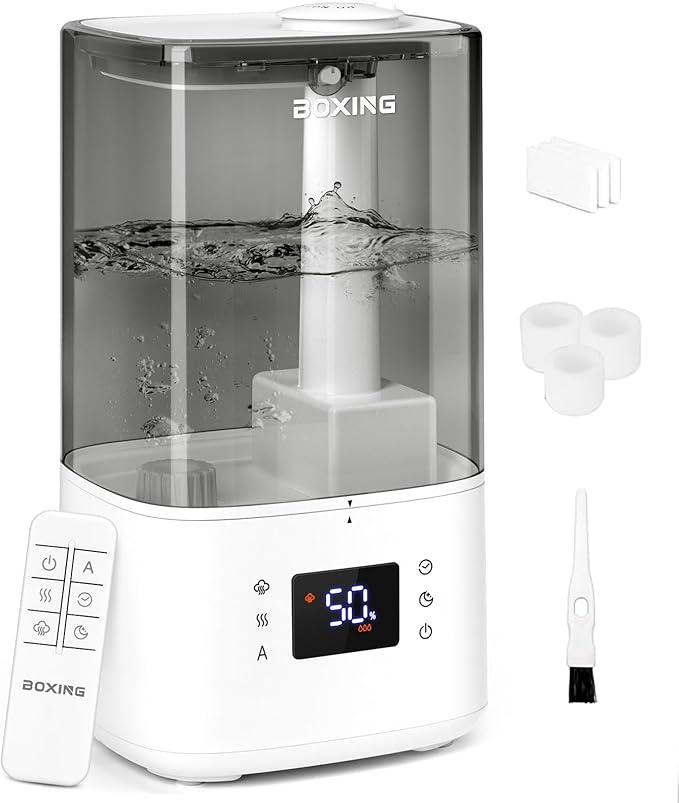 BOXING 6L Warm and Cool Mist Humidifiers for Bedroom, Top Fill Ultrasonic Aroma Diffuser with Remote, Auto Mode Humidistat Perfect for Baby & Plants, Quiet Sleep, Timer, Auto Shut-Off, 60H Runtime