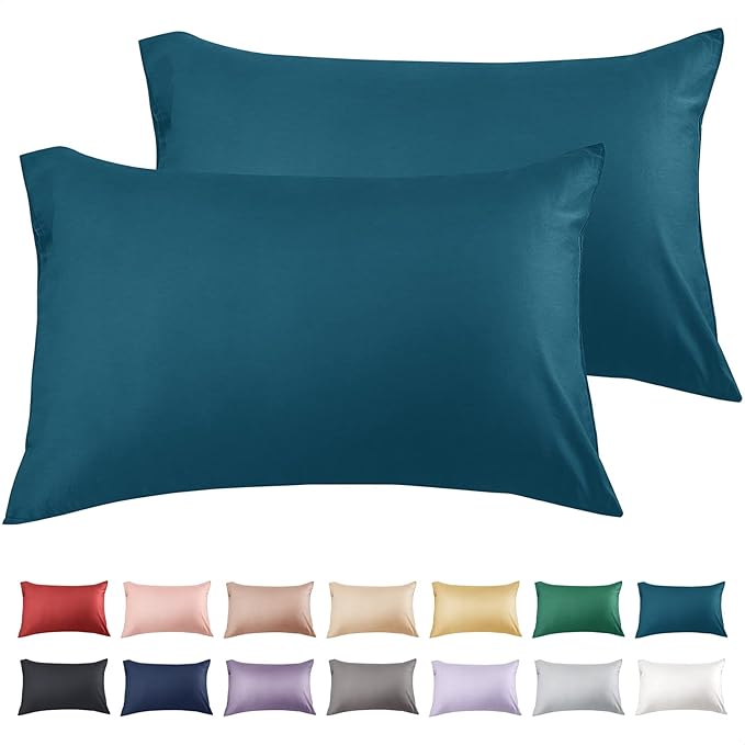 Warmstar Cotton Pillow Cases Queen Size Set of 2, 600 Thread Count Pillowcases 20x30 Inches, Soft Long Staple Cotton Pillowcases Breathable with Envelope Closure,Dark Teal