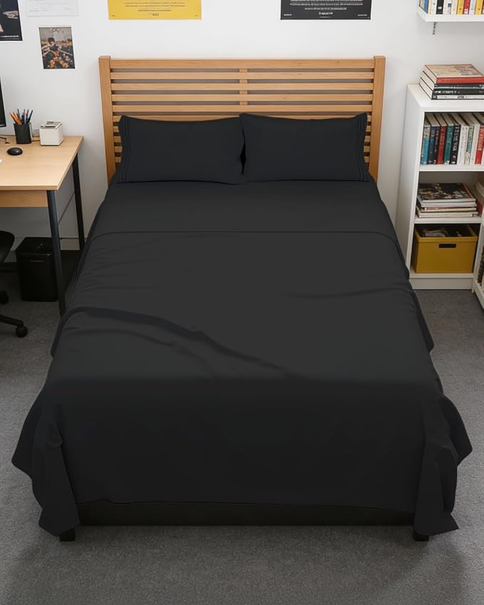 Full XL Bed Sheet - 4 Piece Full XL Bed Sheets Set - Ultra-Soft, Comfy, Breathable & Cooling - Hotel Luxury Bedding for Women & Men with Deep Pockets - Wrinkle Free & Fade Resistant - Oeko-Tex - Black