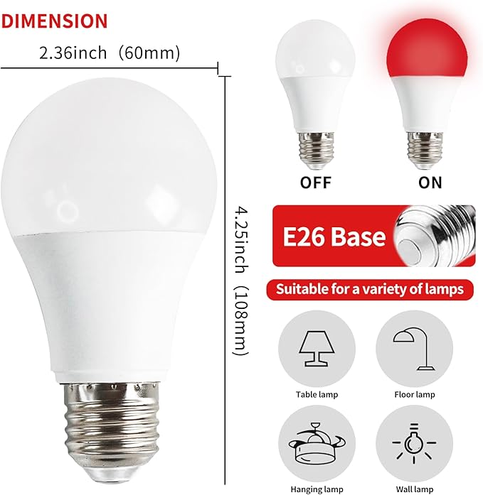 625nm Red Light Bulbs for Sleep, 3W 100% Blue Light Block Light Bulbs that Mimics the Natural Tones of Sunset, Promote Melatonin Production, Relieve Stress, Perfect for Baby's Bedroom, Sleeping, 3PK