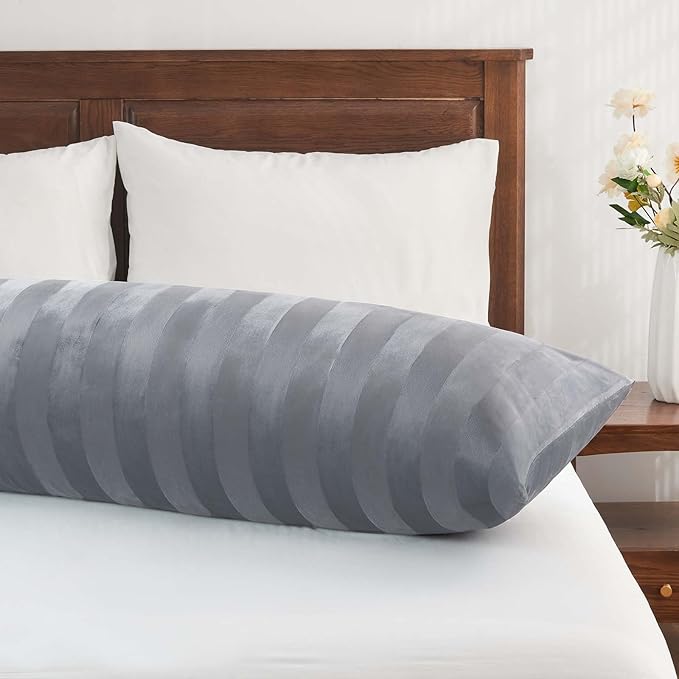 BEDELITE Velvet Body Pillow Cover with Zipper, Soft and Plush 20x54 Long Pillow Case, Velvety Smooth and Cozy Body Pillow Pillowcase for Bedroom, for All Seasons(Dark Grey-Stripe)