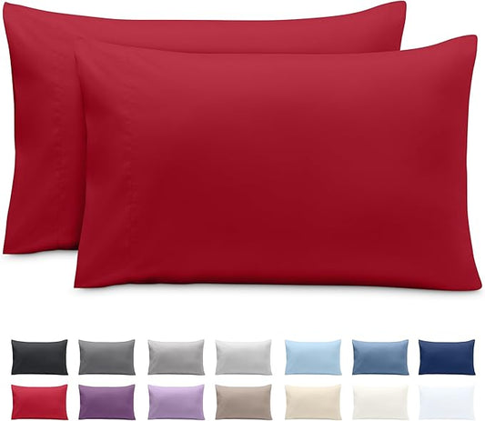 Bare Home Microfiber Pillow Cases - King Size 20x36 - Cooling Pillowcases - Double Brushed - Easy Care - Envelope Closure (King Pillowcase Set of 2, Red)