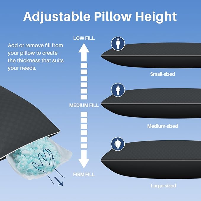 YZ HOME Cooling Body Pillow for Adults- Pillow Insert with Shredded Blue Memory Foam, Soft Support for Side Sleeper, Pregnant Women，Back Pain Relief, Washable Pillowcase (20x54 Inch, Dark Gray)