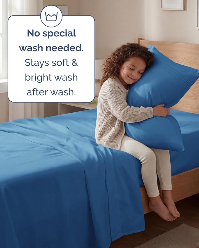 Twin Size 3 Piece Sheet Set - Comfy Breathable & Cooling Sheets - Hotel Luxury Bed Sheets for Women & Men - Deep Pockets, Easy-Fit, Soft & Wrinkle Free Sheets - Denim Blue Oeko-Tex Bed Sheet Set