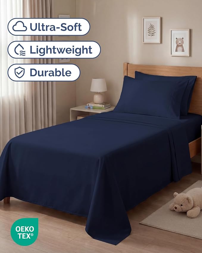 Twin 4 Piece Sheet Set - Comfy, Breathable & Cooling - Hotel Luxury Bedding for Women, Men, Kids, Teens & Children - 1 Flat & 1 Fitted Sheet & 2 Pillowcases w/ Deep Pockets - Wrinkle Free - Navy Blue