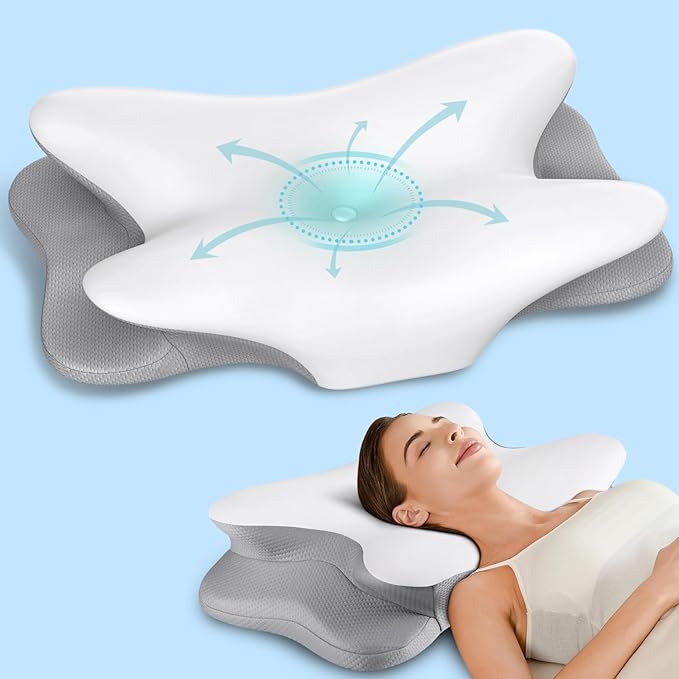 Besyodo Cervical Neck Pillow for Neck Pain Relief, Ergonomic Pillow for Sleeping Contour Memory Foam Pillows with Cooling Pillowcase, Bed Pillow for Side Back Stomach Sleepers