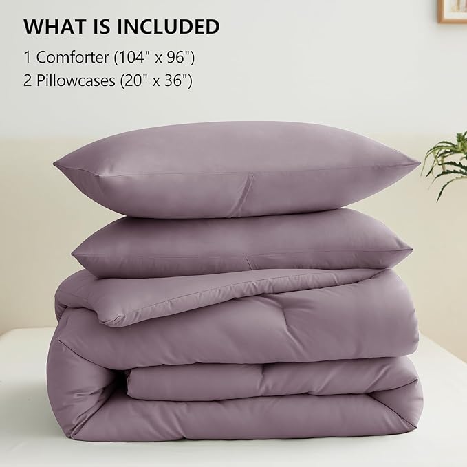 CozyLux California King Comforter Set Dusty Purple, 3 Pieces Cal King Solid Breathable Bedding Sets, Grayish Purple Luxury Soft Lightweight Bed Set with Down Alternative Comforter and 2 Pillowcases