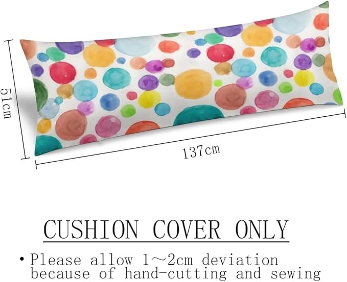 Rainbow Color Body Pillow Cover Watercolor Polka Dot Circles Colorful Rainbow Long Pillow Case with Zipper Pillowcases Bedding Pillowcase Decorative Soft Cushion Pillow Covers for Bedroom,Sofa,20"x54"