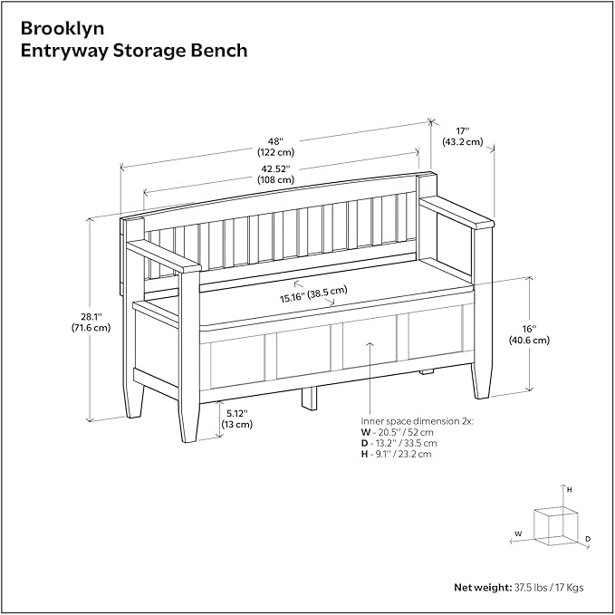 SIMPLIHOME Brooklyn Entryway Storage Bench - 48 inch Wide Solid Wood Hallway Bench in Farmhouse Grey, Contemporary Mudroom Bench for Entry or Foyer with Lift-Up Lid and Spacious Hidden Storage