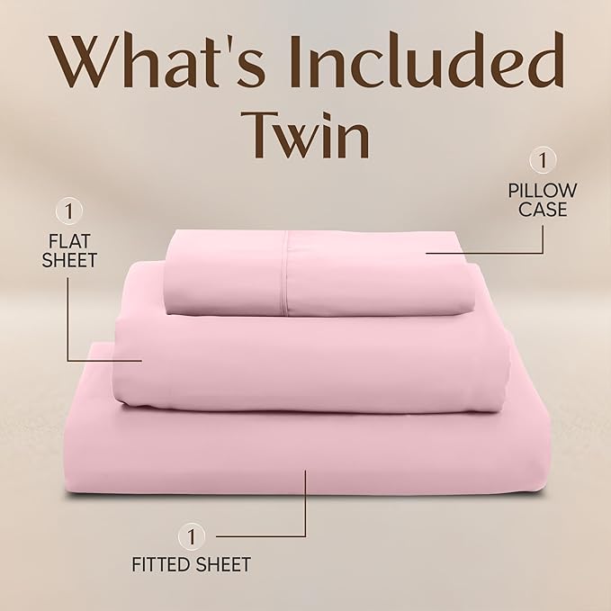 Utopia Bedding Twin Sheet Set – 3 Piece Bed Sheets for Twin Size Bed, Soft and Breathable Microfiber, Includes 1 Fitted Sheet, 1 Flat Sheet and 1 Pillowcase – Oeko Tex (Crystal Pink)