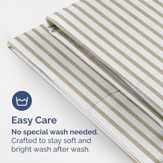 Queen Pillow Cases Set of 4 - Ultra Soft Hotel Quality Pillowcase Covers - Comfy, Cozy & Wrinkle Free - Shrinkage & Fade Resistant - Machine Washable Pillow Protectors - 4 Piece Set - Beige Stripes 2