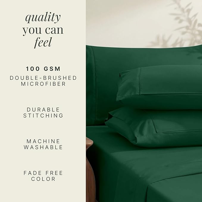Hearth & Harbor Bed Sheets, Luxury Soft 6 Piece Bed Sheet Set Extra Deep Pocket Fitted Sheets Fits Mattress up to 21", Double Brushed Bedding Sheets & Pillowcases, King, Dark Green