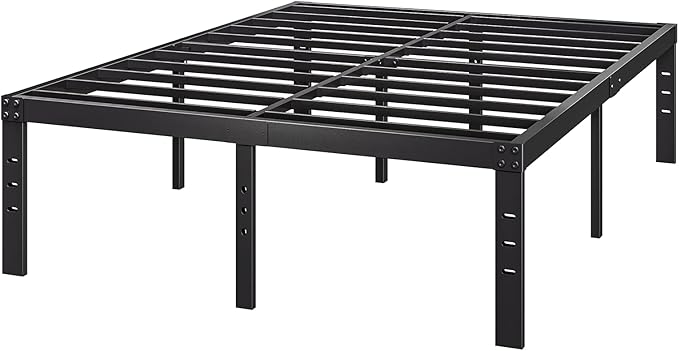18-Inch King-Bed-Frame, Heavy Duty Tall Black Platform-Bed Frames No Box Spring Needed, Easy Assembly, Under Bed Storage, Noise Free Mattress-Foundation Support up to 2000Lbs