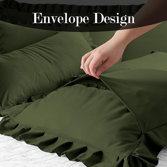 Ruffle Pillow Cases King Size Set of 2 – Soft Wrinkle Resistant Brushed Microfiber Ruffled Pillowcases –Envelope Pillow Shams Cover Festive Gift for Hotels, Guest Rooms 20x36 Inch (Olive Green)