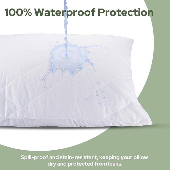 CoolShields Premium 100% Cotton Waterproof Pillow Protectors with Zipper, Breathable & Noiseless, Hypoallergenic Soft Skin-Friendly Surface for All-Night Comfort, Standard Size - 20”x26” (2 Pack)