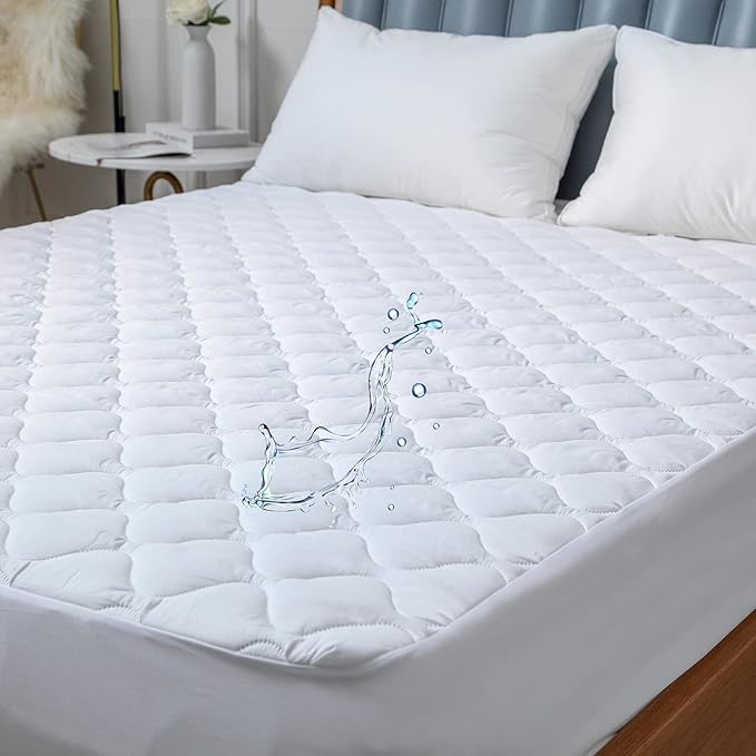 Quilted Waterproof King Size Mattress Protector Pad for Air Mattress Soft Noiseless Fitted Matress Cover with Elastic Pocket White