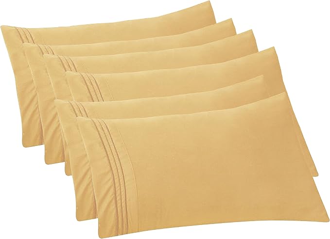 Elegant Comfort 6-PACK Solid Pillowcases 1500 Premium Hotel Quality Microfiber - Smooth Weave, Wrinkle and Stain Resistant, Easy Slip-On, 6-Piece Set, King Pillowcase, Gold
