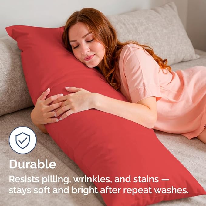 Body Pillowcases Set of 2-20x54 Long Body Pillow Case - Soft Body Pillow Cover for Sleeping & Side Sleepers - Comfy, Wrinkle & Fade Free - Machine Washable w/Envelope Enclosure Red
