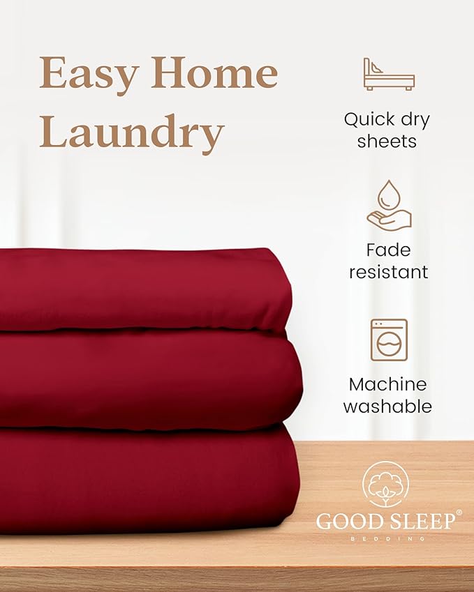 Good Sleep Bedding Split King Sheets Sets for Adjustable Bed, 5 Piece, 100% Egyptian Cotton Bed Sheets for Adjustable Bed, Sateen Weave, 16 Inch Deep Pocket Bed Sheet - Burgundy