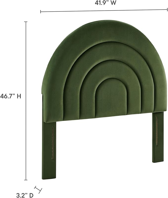 Modway Solana Soft Arch Shaped Round Twin Headboard in Moss Green – Upholstered Headboard – Stain-Resistant Performance Velvet Headboard for Twin Beds