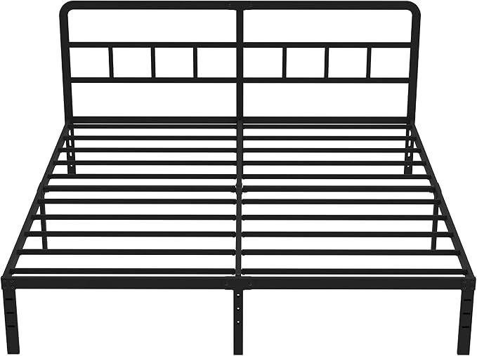 DiaOutro Metal Platform King Bed Frame with Headboard, 14 Inch No Box Spring Needed Heavy Duty Steel Slat Mattress Foundation/Easy Assembly/Noise Free/Black