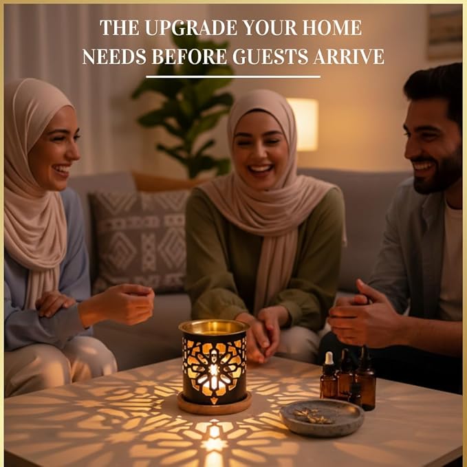 Dukhni Oil Burner | Brass Burner with Candle | Use for Essential Oil, Aroma Oil, Diffuser Oils | Relax with Home Aromatherapy, for Stress Relief, Meditation, Massage and Home Fragrance, Islamic Gift