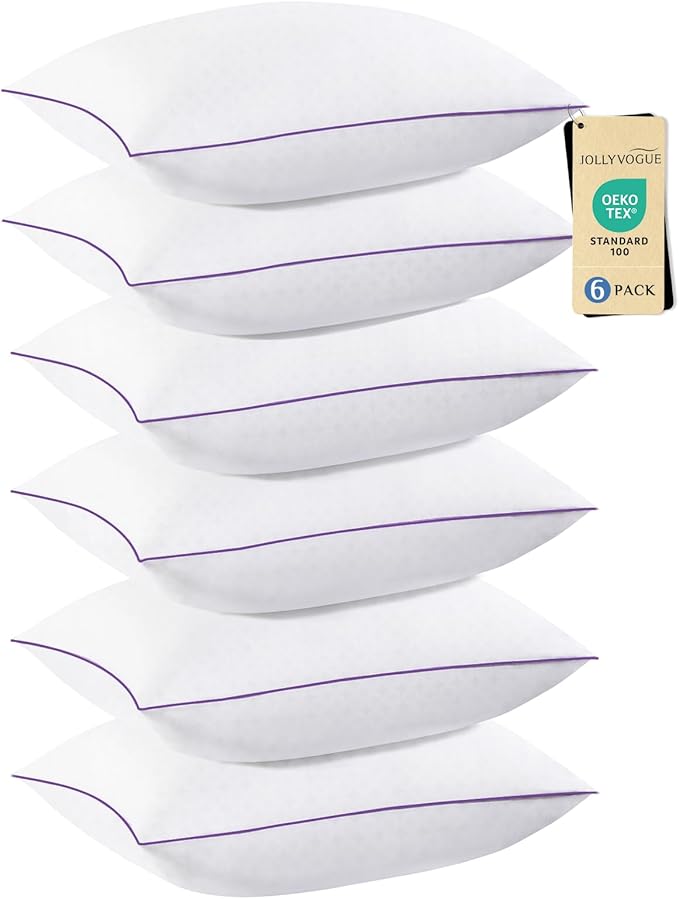 JOLLYVOGUE Pillows Queen Size Set of 6, Washable Supportive 6 Pack Bed Pillows with Super Soft Down Alternative Fill, Luxury Fluffy Hotel Quality for Side, Back, and Stomach Sleepers