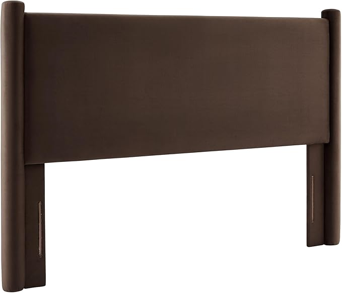 Modway Rael King Upholstered Headboard with Pillars in Chocolate Brown – Velvet Headboard – Stain-Resistant Performance Velvet Headboard for King Size Beds