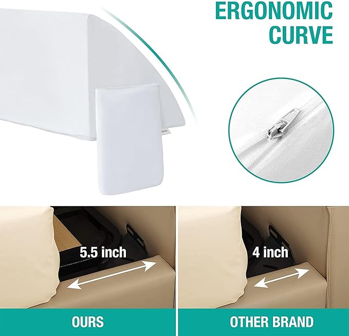 Vekkia Twin Bed Wedge Pillow for Headboard – High-Density Foam Fills Gaps (0-5.5") Between Mattress and Headboard, Wedge Pillow with Pockets for Phone & Remotes, Washable Cover(White)